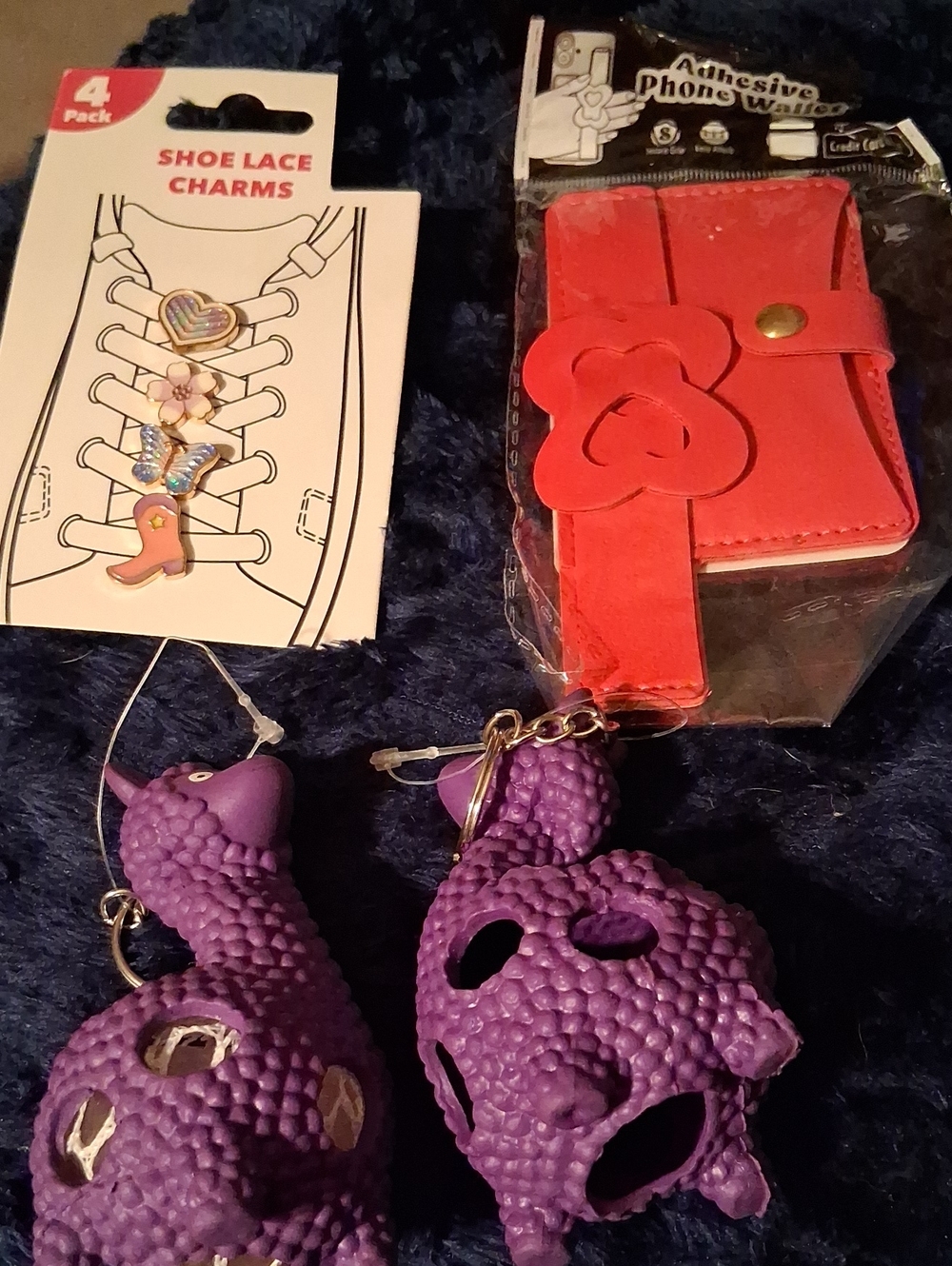 Women Accessories - Purple Dragon Keychain and Pink Phone Wallet Set